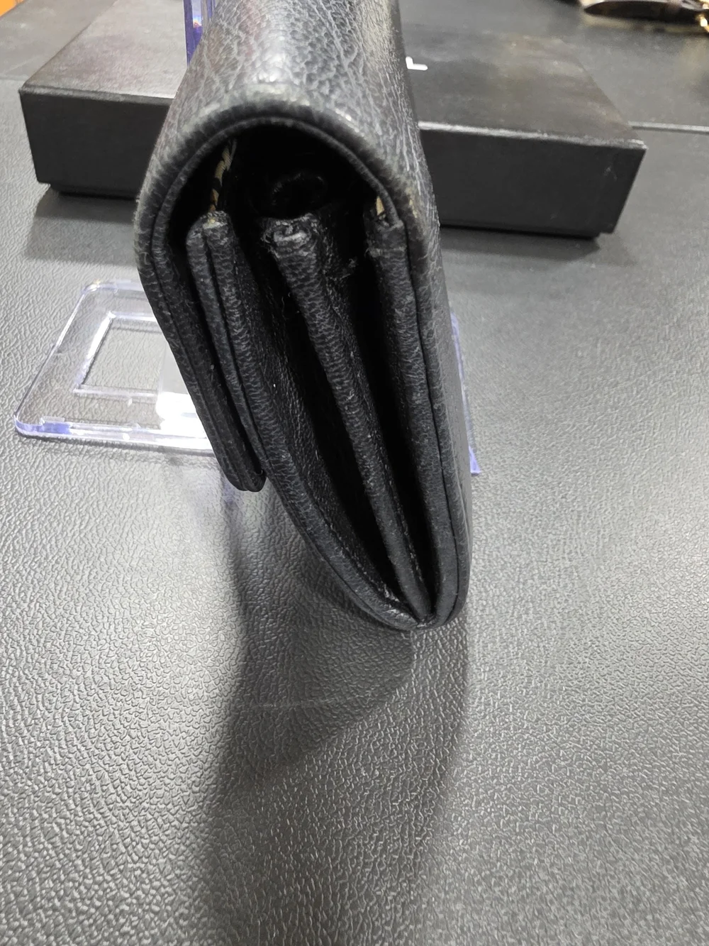 CHANEL Black Compact Flap Wallet W/Box